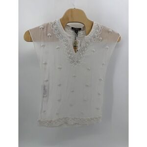 Tommy Bahama Garden Gauze Tunic White Embroidered Beaded Cotton Top TW310359 S/P